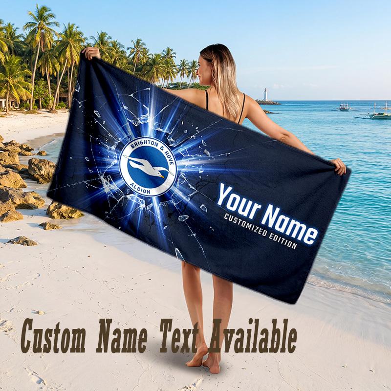 Brighton & Hove Albion Football Design Beach Towel Custom Text Large Towel for Beach Vacation