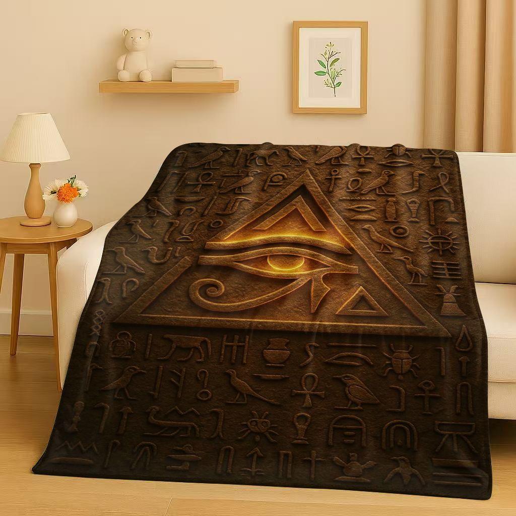 3D Ancient Egypt Pictographic Eye of Horus Flannel Blanket,Ultra Soft Warm Plush Throw for Home Bedroom Bed Sofa Cover Office