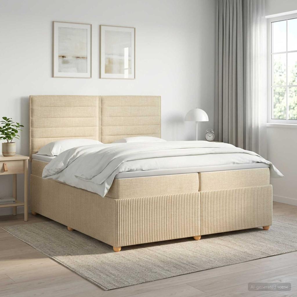 Boxspring Bed with Mattress Cream 200 x 200 cm Fabric
