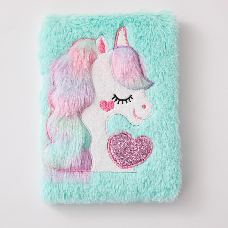 Dreamy Unicorn Plush Notebook - Cute Girly Diary & Planner зелёный