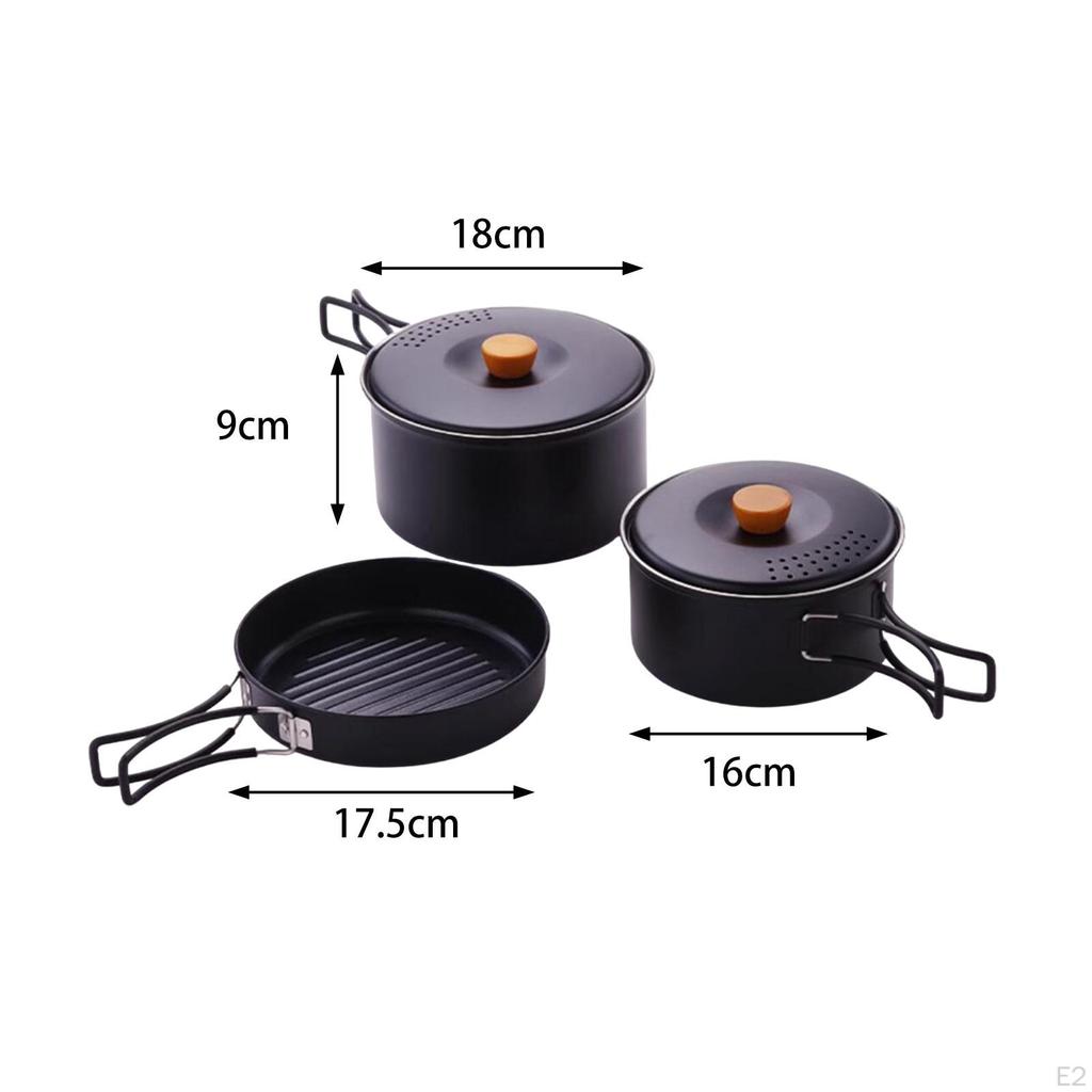 3 Pieces Camping Cooking Set Cookware Pots and Pans for Campfire