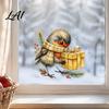 Non Adhesive Window Clings Christmas Bird Static Sticker Cute Watercolor Glass Stickers with Pine Branch PVC Waterproof Creative Gift Ideas