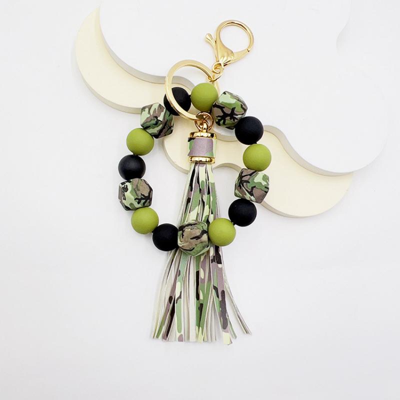 Silikonperlen Armband Schlüsselanhänger und PU-Leder Quaste Schädel Leopard Mode Taschenanhänger, Handy-Lanyard, Geschenk für Damen