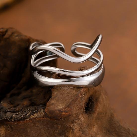Women Ring Three Layer Irregular Lines Shape Adjustable Opening Design Finger Ring Stainless Steel Finger Band Versatile Jewelry Gift