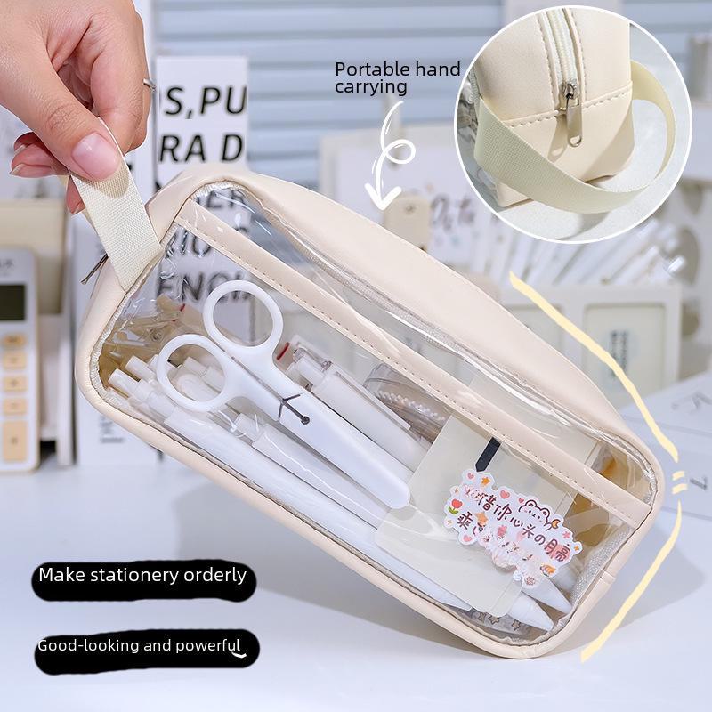 Transparent High-Capacity Pencil Case for Students – Simple Milk Salt Design, Ideal for Primary & Secondary Exams