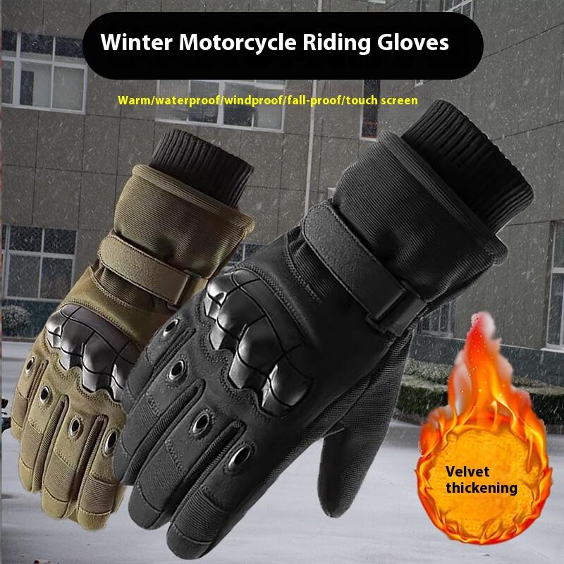 Motocyklové rukavice zimní pánské a dámské lokomotivní jízda outdoorové sporty hromaděné zesílené teplé a větruodolné taktické rukavice