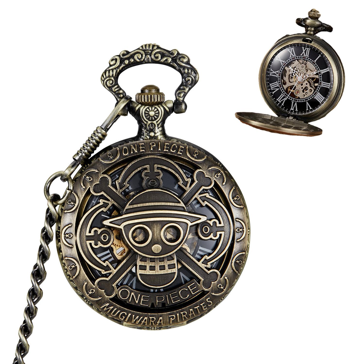 One Piece Luffy Card Flip Retro Copper Mechanical Pocket Watch, Male And Female Student Gift Pocket Watch