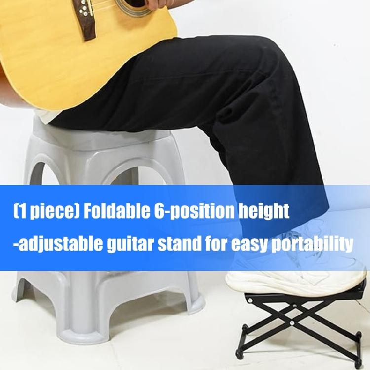 Steel Reinforced Guitar Foot Stool 6 Adjustable Positions Foldable Frame Slip Resistant Rubber Base For Enhanced Comfort