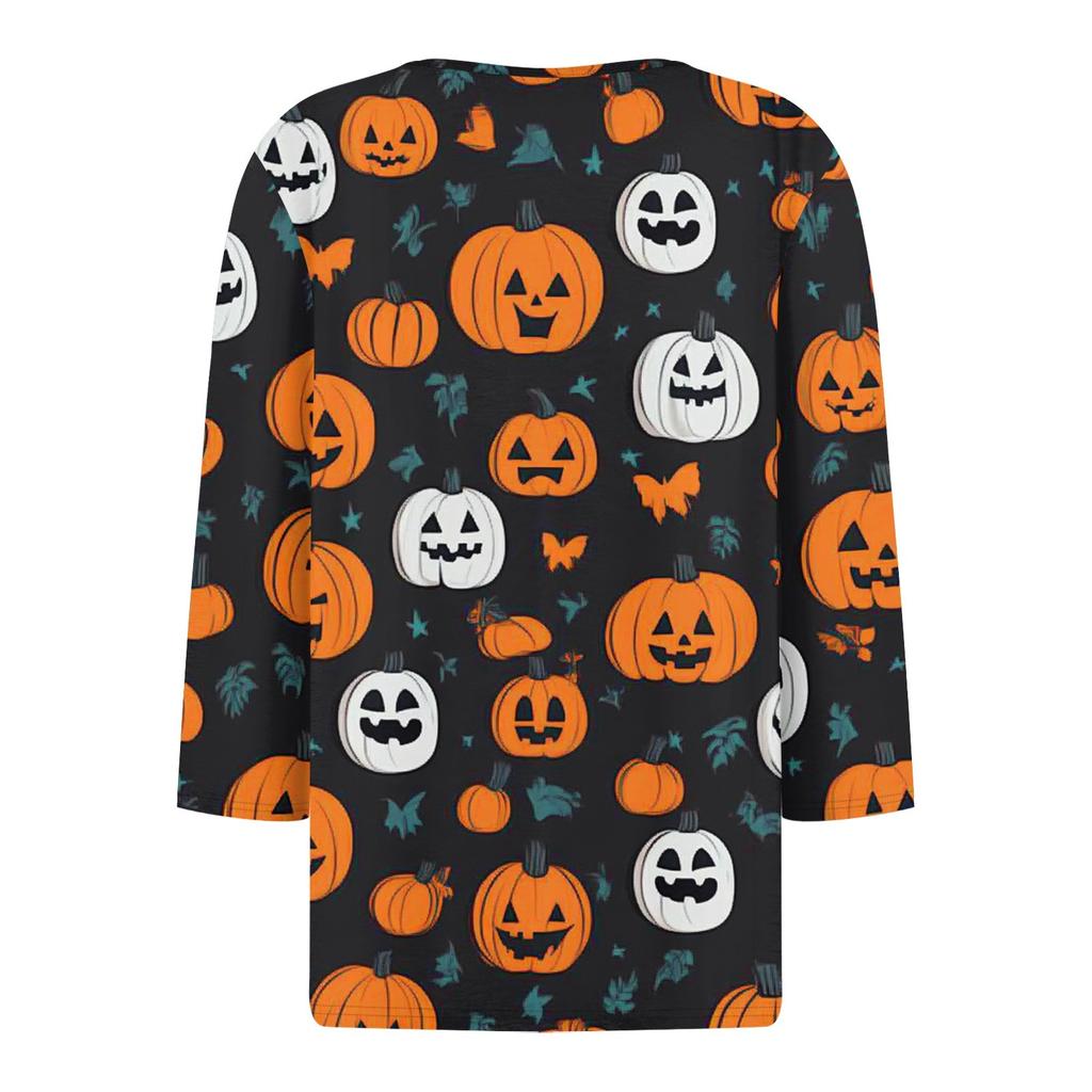 Dámské tričko Halloween potisk knoflík 3/4 rukáv tunika denní víkendová móda základní V-výstřih běžný top