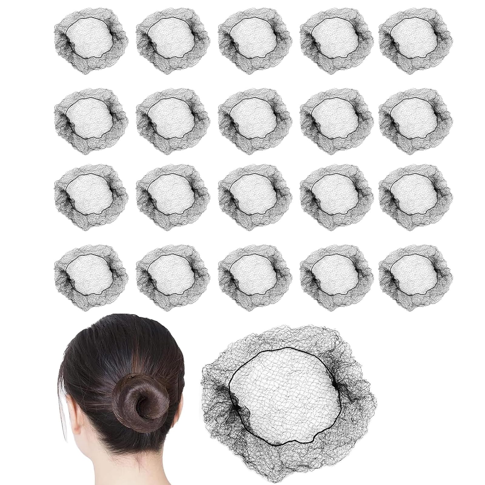 

[QUANSHENL] Chignon Net, Set of 20, Black, Hair Length Around чёрный