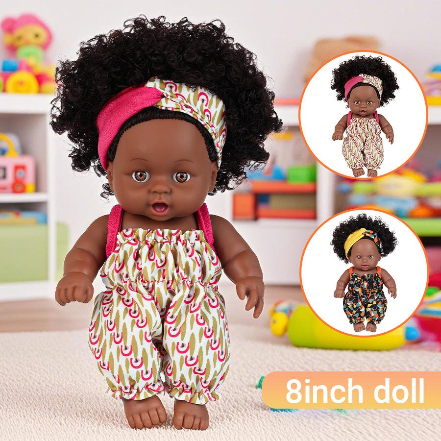 8 Inch Realistic African Baby Doll - 20cm Vinyl Reborn Doll, Cute Gift for Kids