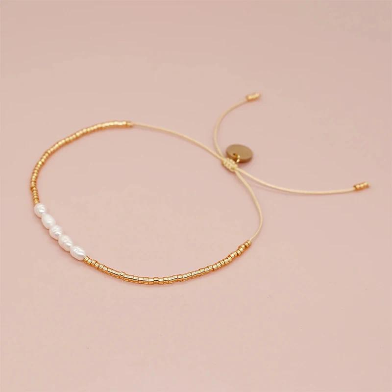 

Elegant Imitation Pearl Gold Color Beaded Summer Bracelet Elegant Adjustable Rope Bracelet For Women Daily Wear Jewelry