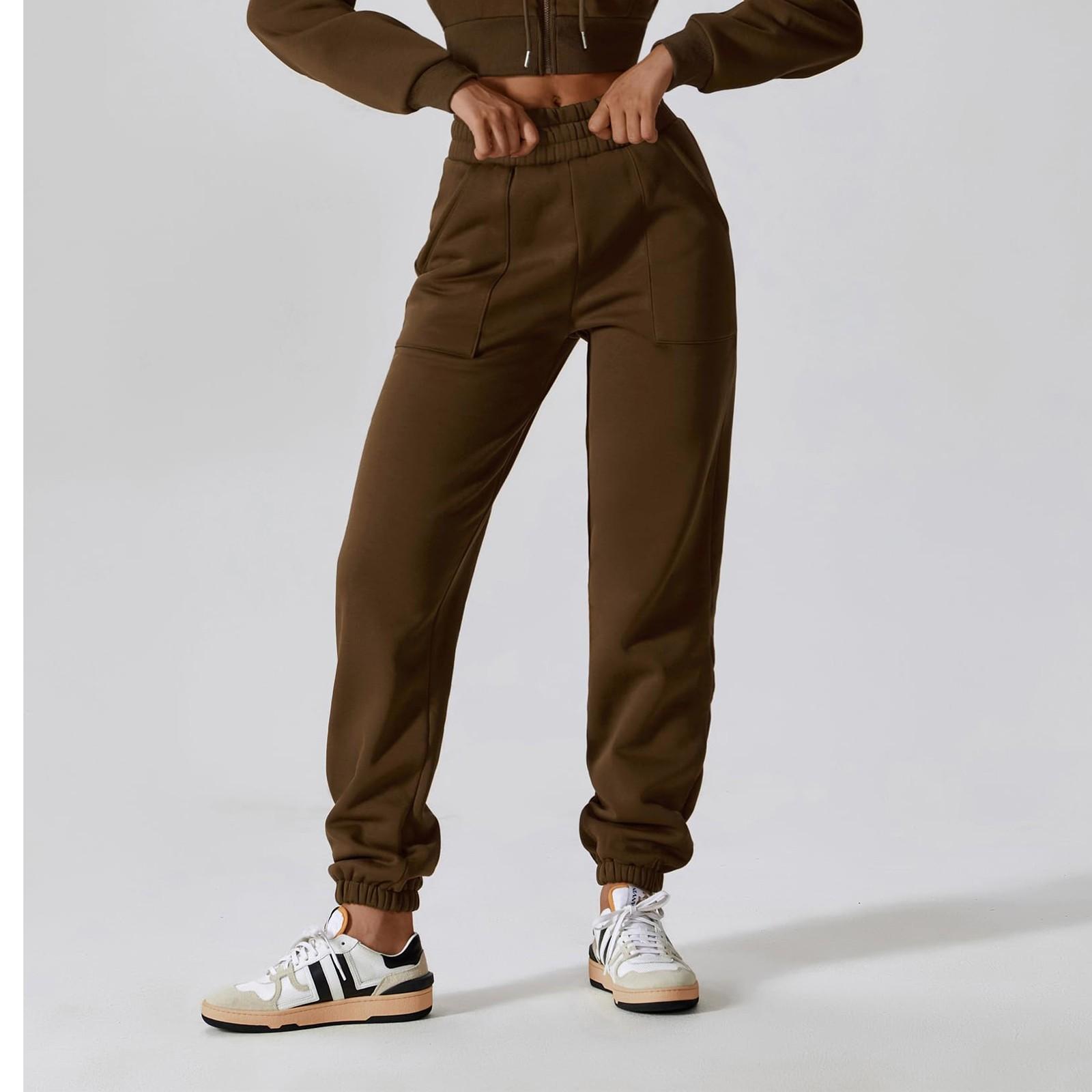 

Женские зимние спортивные штаны, однотонные повседневные брюки, женские флисовые спортивные штаны, широкие прямые брюки XS коричневый