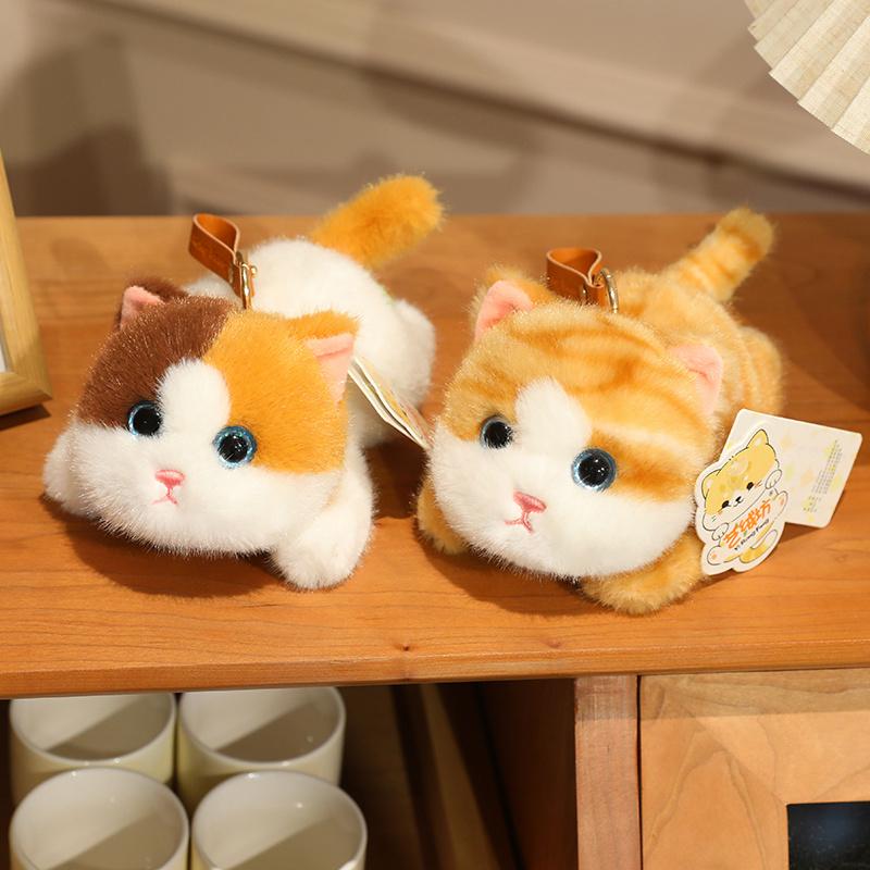 16cm Cute Simulated Lying Cat Plush Keychain Soft Stuffed Animal White Black Kitten Pendant Doll Kids Birthday Gift