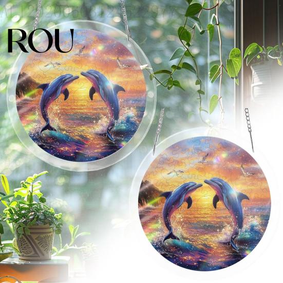Unique Acrylic Puzzle Gift Sun Catcher with Colorful Light Projection, DIY Window Hanging Decor Stained Glass for Garden Patio Living Room, UV Printed