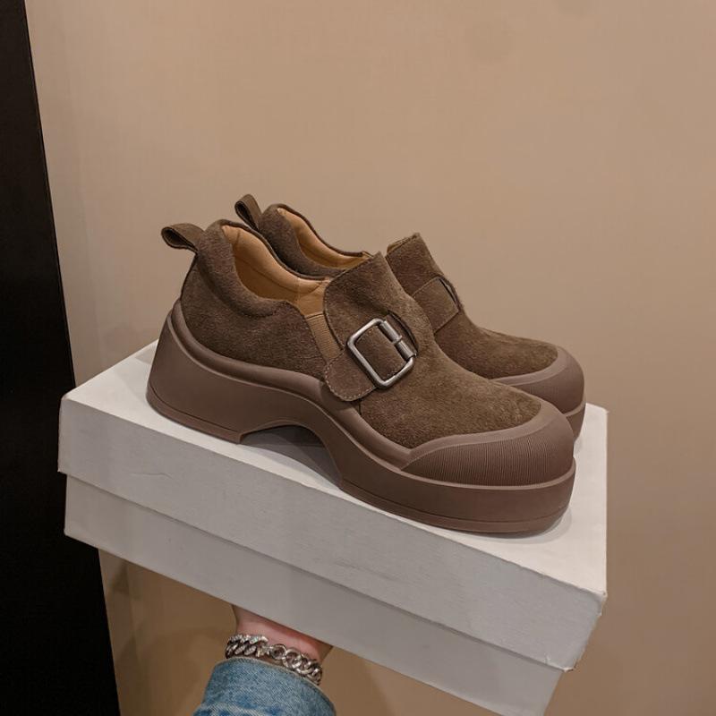 New women's casual single shoes thick-soled non-slip cashmere women's shoes solid color large size shoes four seasons wear round head single shoes wo