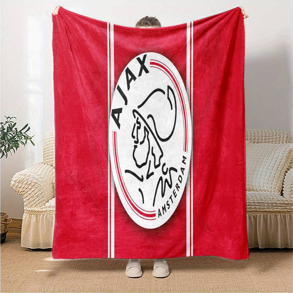 Coperta in Flanella con Stemma Ajax Amsterdam, Morbido Poliestere, Design Moderno, Per Tutte le Stagioni per Campeggio, Viaggi, Regali per le Feste o Compleanni