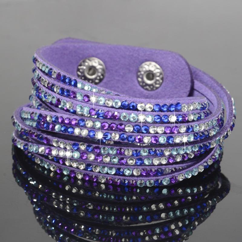 Bracciale multistrato in corda di cuoio con diamanti completi fatto a mano alla moda, bracciale con diamanti colorati alla moda