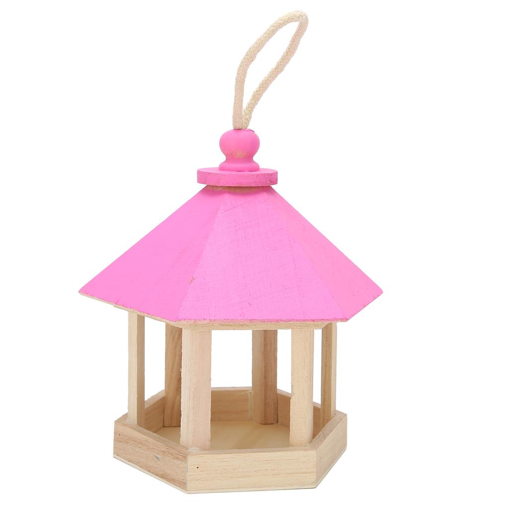 Wooden Bird Feeder Hanging Hexagonal House Shape Pet Bird Feeder Garden Decoration