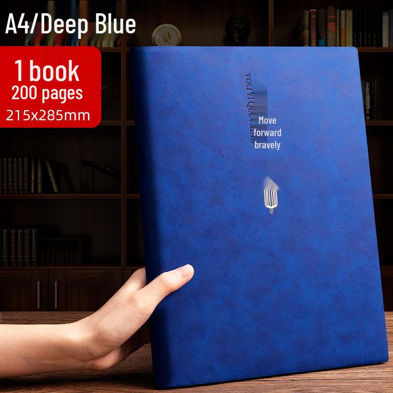 A4 Large Soft Leather Cover Notebook for Adults - Customizable Logo Diary and Business Meeting Minutes Book темно-синий