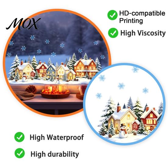 Christmas Window Clings Snow Village Static Cling, Glowing Warm Scenery Sticker Waterproof PVC Film for Glass, Snowman House Winter Decor Balcony DIY