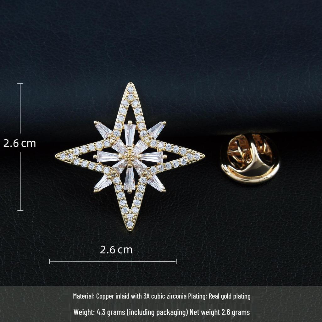 Cross Starlight Zircon Copper Brooch - Elegant Eight-Pointed Star Lapel Pin for Men & Women