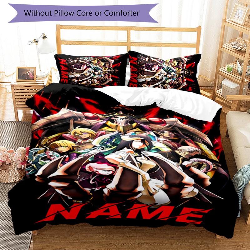 3pcs Custom Name Cartoon Overlord Bedding Set Duvet Cover Closure Includes 1 Duvet Cover & 2 Pillowcases for All Seasons Bedroom Decor