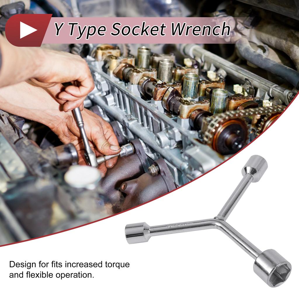 Motoforti Socket Wrench Spanner Socket Remover 7.4cm Carbon Steel Hexagon 8mm-19mm for Motorcycle Y Shaped 3 Way Wrench Sleeve