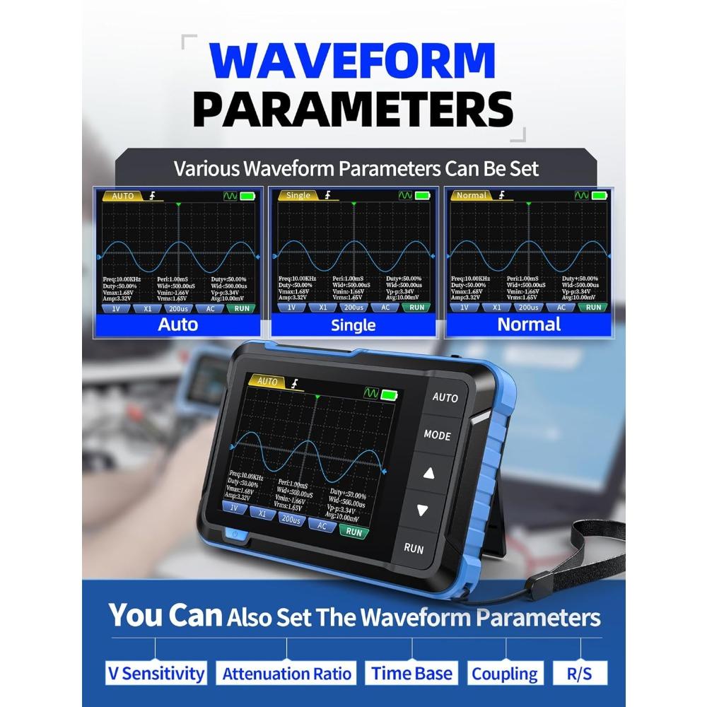 2-in-1 Handheld Oscilloscope/DDS Signal Generator, Digital Portable Automotive Oscilloscope, Equipped with 2.8-inch TFT Screen, 1MHz Bandwidth