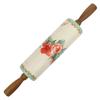 Ceramic Rolling Pin with Acacia Wood Holder Floral Design Kitchen Baking Tool Set Ideal Gift Home Bakers