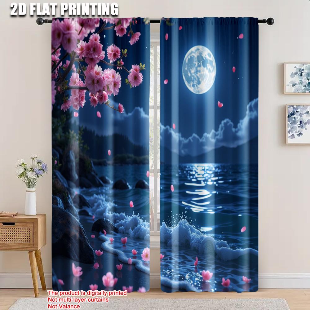 

2pcs, 2D flat printing Curtain Sakura Moon Versatile Durable Polyester,Without Electricity summer party decorations for Carnival 52.50×116.00 CM 2pcs