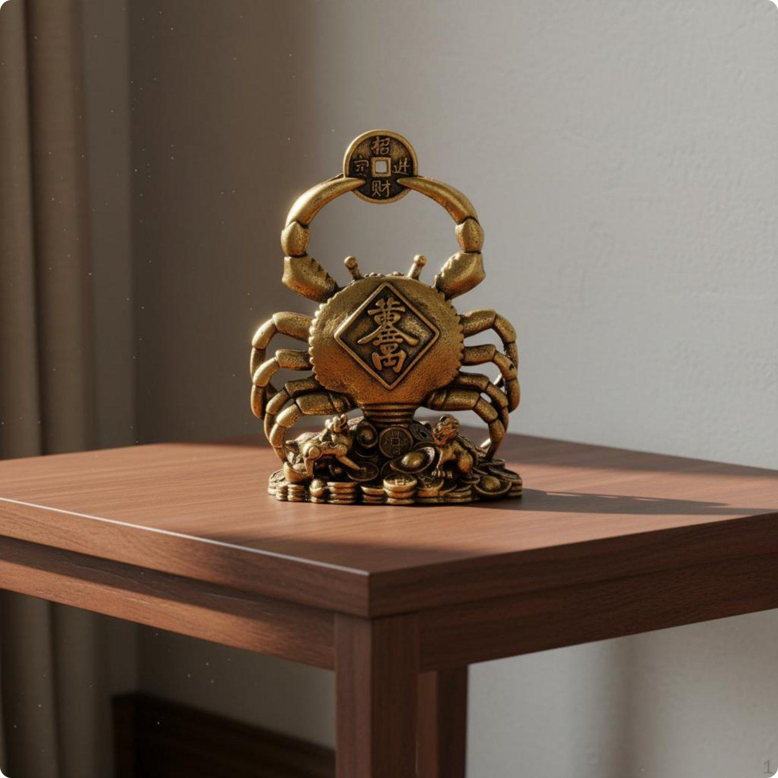 Brass Crustacean Statue Good Prosperity Symbol Figurine Handcrafted Look Golden