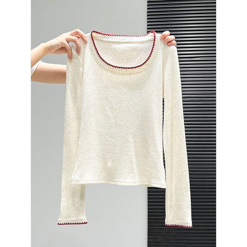 

Chic 2026 Spring Women s Slim Fit Long Sleeve Lace Design Color-Blocked T-Shirt 2XL (65-75 kg)