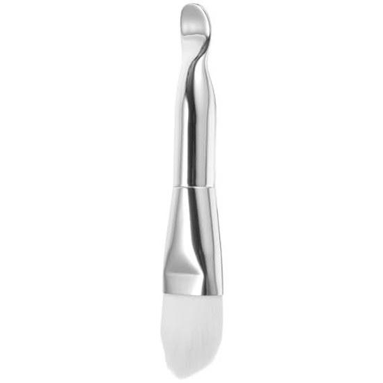 Silver-colored Facial Applicator Brush Is Made Nylon Aluminum Materials Featuring Compact Design That Allows Even Gentle Application Making It Ideal