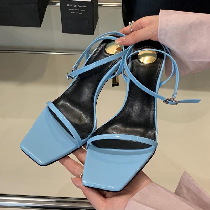 New Summer Fashion Narrow Band Square Toe Women Sandal Gladiator Thin Heel Dress Shoes Zapatos De Mujer