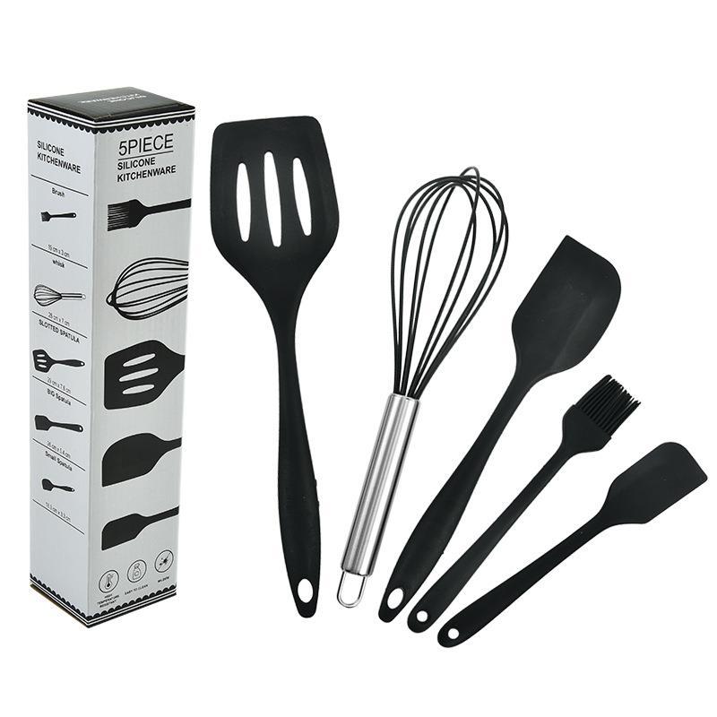 5pcs Silicone High-temperature Resistant Kitchen Baking Scraper Oil Brush Egg Beater Food Clip Baking Tool