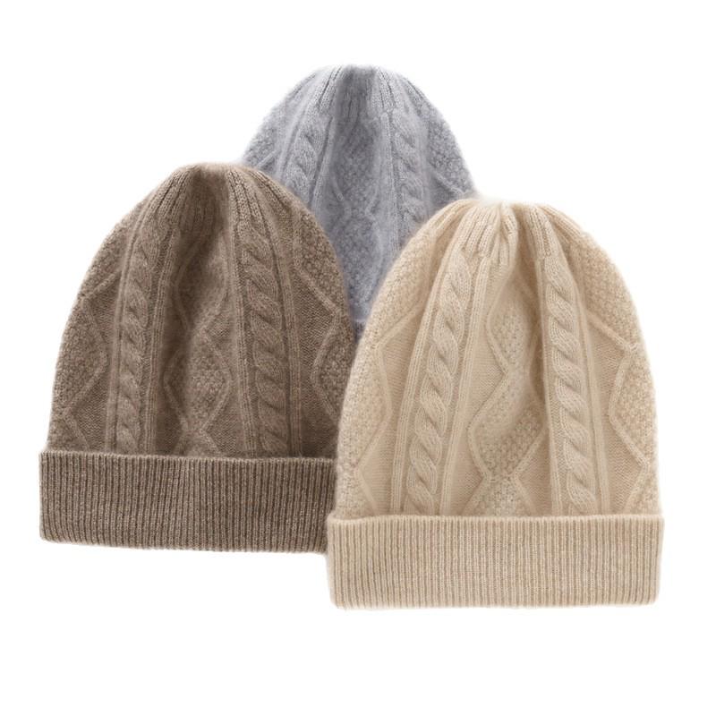 Kids' Medium/Large College Style Cashmere Wool Hat - Diamond Pattern, Solid Color, Autumn/Winter Warm Heavy Knit