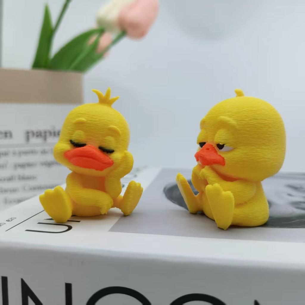 Leisure Than Love Little Yellow Duck Statue Ornament, 3D Printed Duck Sitting Leisure Statue, Funny Duck Home Decoration