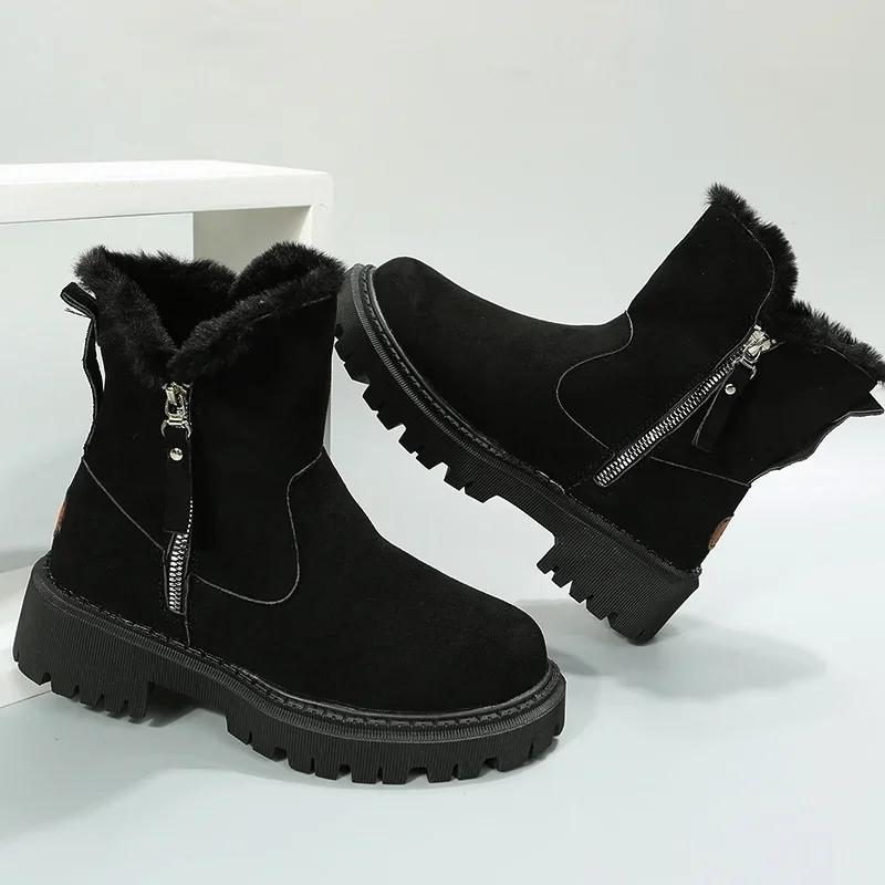 Fashion Ankle Snow Boots Women 2024 Winter Warm Fashion Designer Platform Boots Gladiator Non-slip Short Plush Flats Suede Shoes Mujer