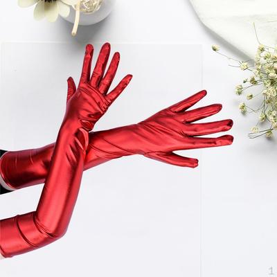 Long Leather Gloves for Women Faux Patent PU Opera Glossy Pair Finger Cosplay Matching