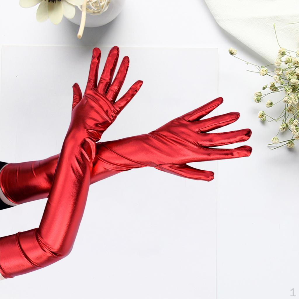 Lange Lederhandschuhe für Damen Kunstleder Lack PU Oper Glänzend Paar Finger Cosplay Passend
