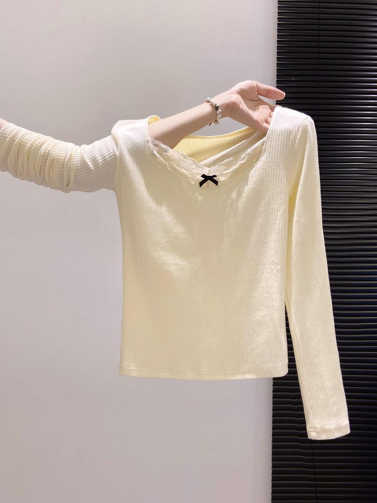 Lace Trim Slim Fit Long Sleeve T-Shirt - Autumn/Winter Slimming Base Layer