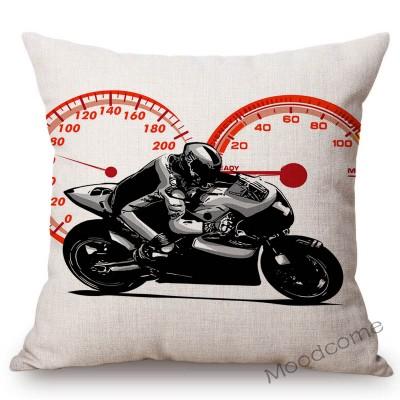 Nordic Motorbike Race Biker Club Car Pillow Case Us Flag Motorcycle Art Sofa Chair Waist Pillow Beige Linen Decor Cushion Covers