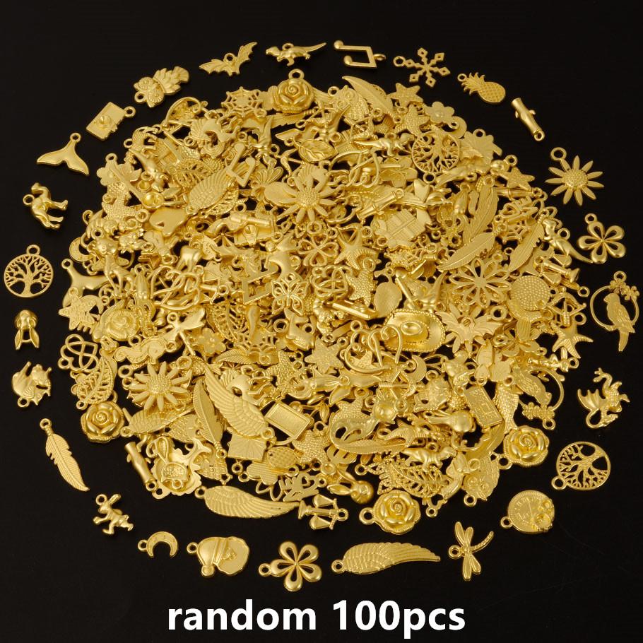 KC Gold Color Random Mix Cute Metal Charm Heart Moon Flower Pendants For Jewelry Making Supplies Handmade Bracelets Charms Bulk