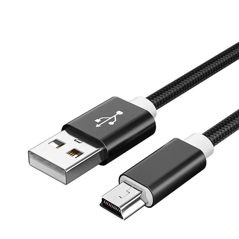 

Cross-Woven T-Type Mini USB Cable for MP3, Hard Drives, Old Cameras, and Radios. Black