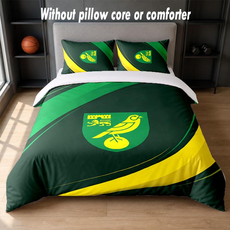 Norwich City Football Design Bed Bedding Set 1 Duvet Cover + 2 Pillowcases Soft Breathable Household Bed Linens