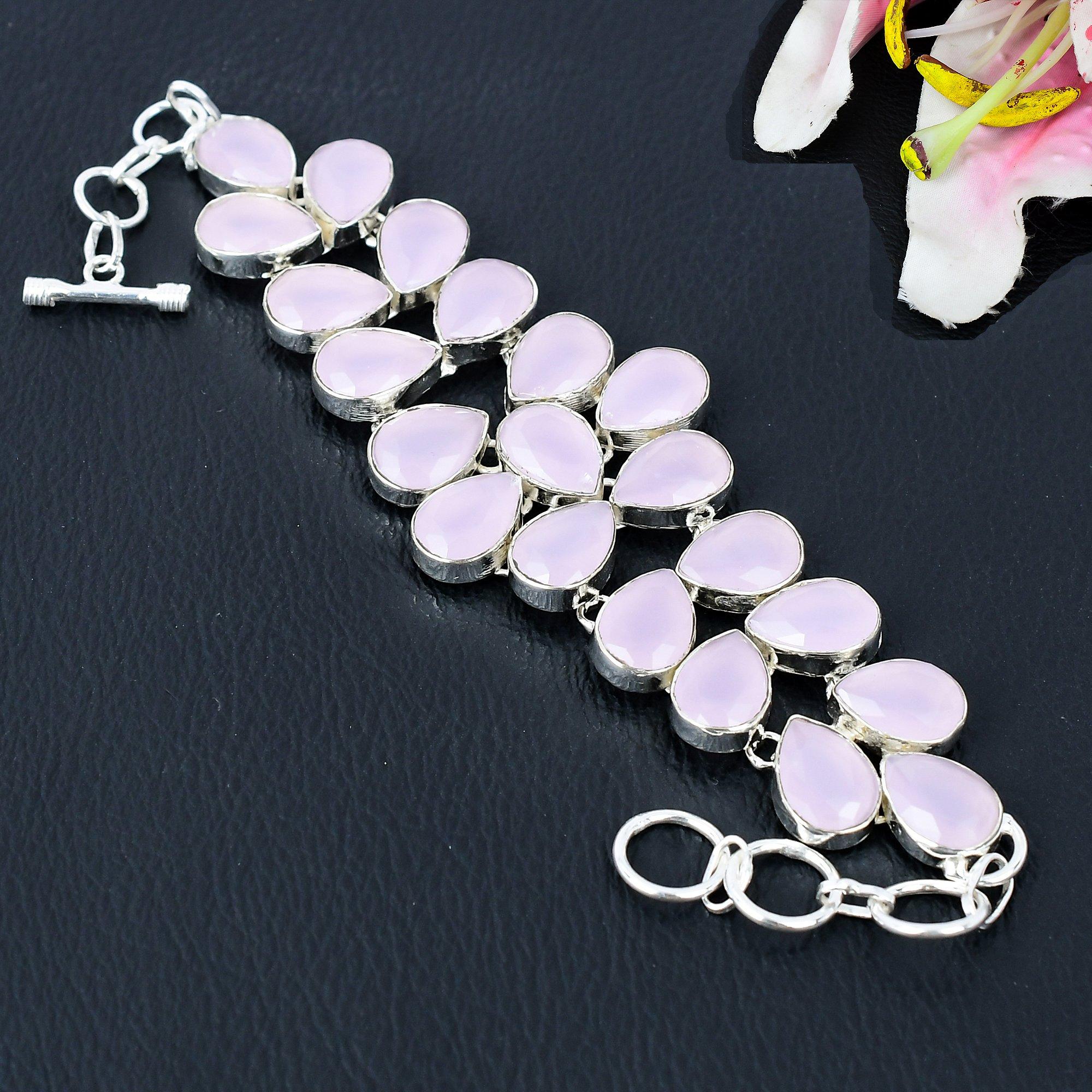 

Pink Chalcedony Gemstone Handmade 925 Sterling Silver Bracelet 7-8 KG-378