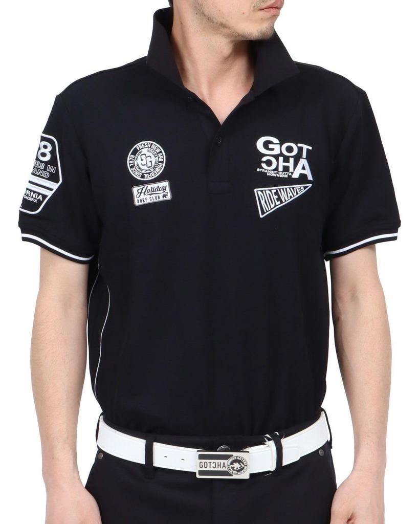GATCHA Golf Pique Patch Basic Polo Shirt, Men's Unisex Short Sleeve Golf Shirt, Sportswear, Clothing, Black, Size L, 252GG1200