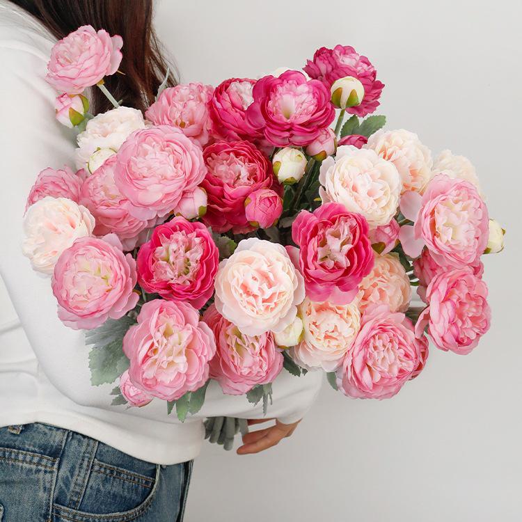 Lotus Silk Peony Flower Arrangement for Living Room or Dining Table Decor
