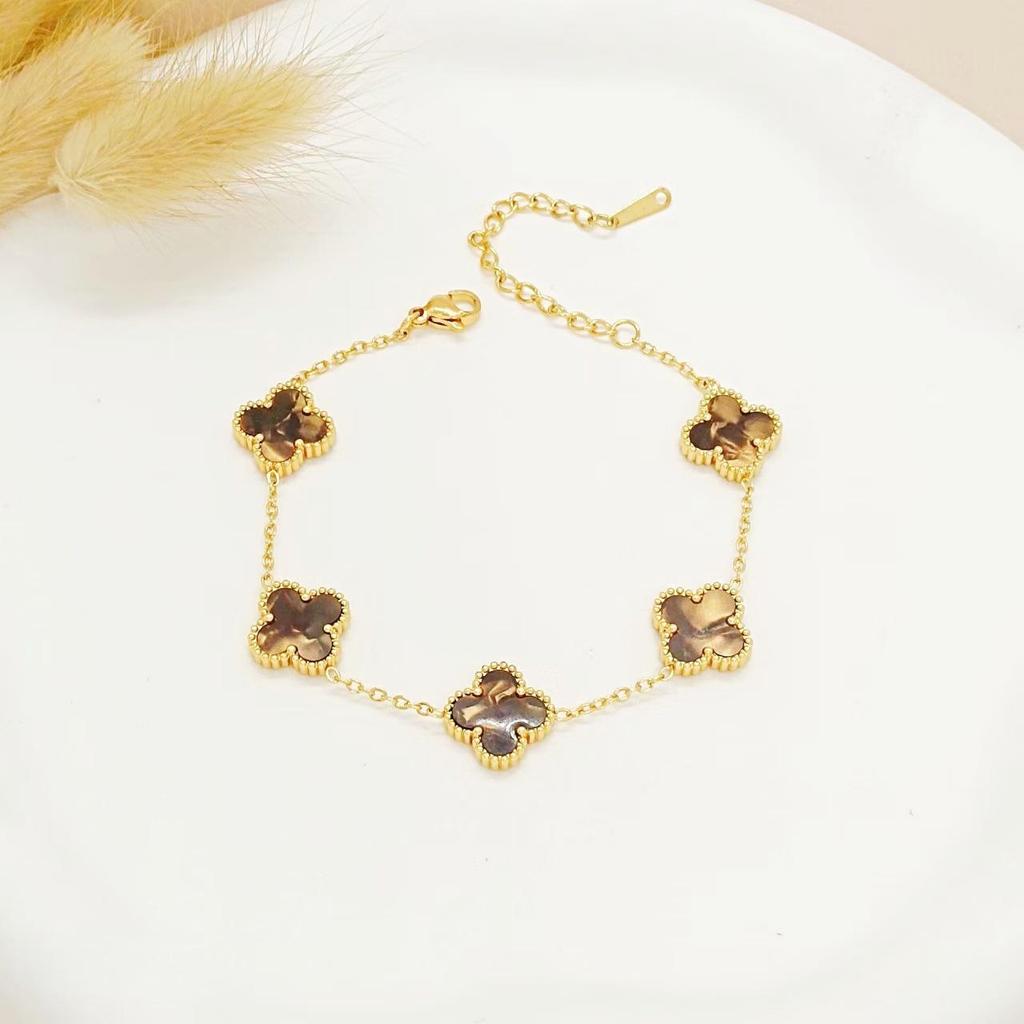 Gold-Plated Stainless Steel Four-Leaf Clover Bracelet - 13mm, Fashionable Color-Retention Jewelry